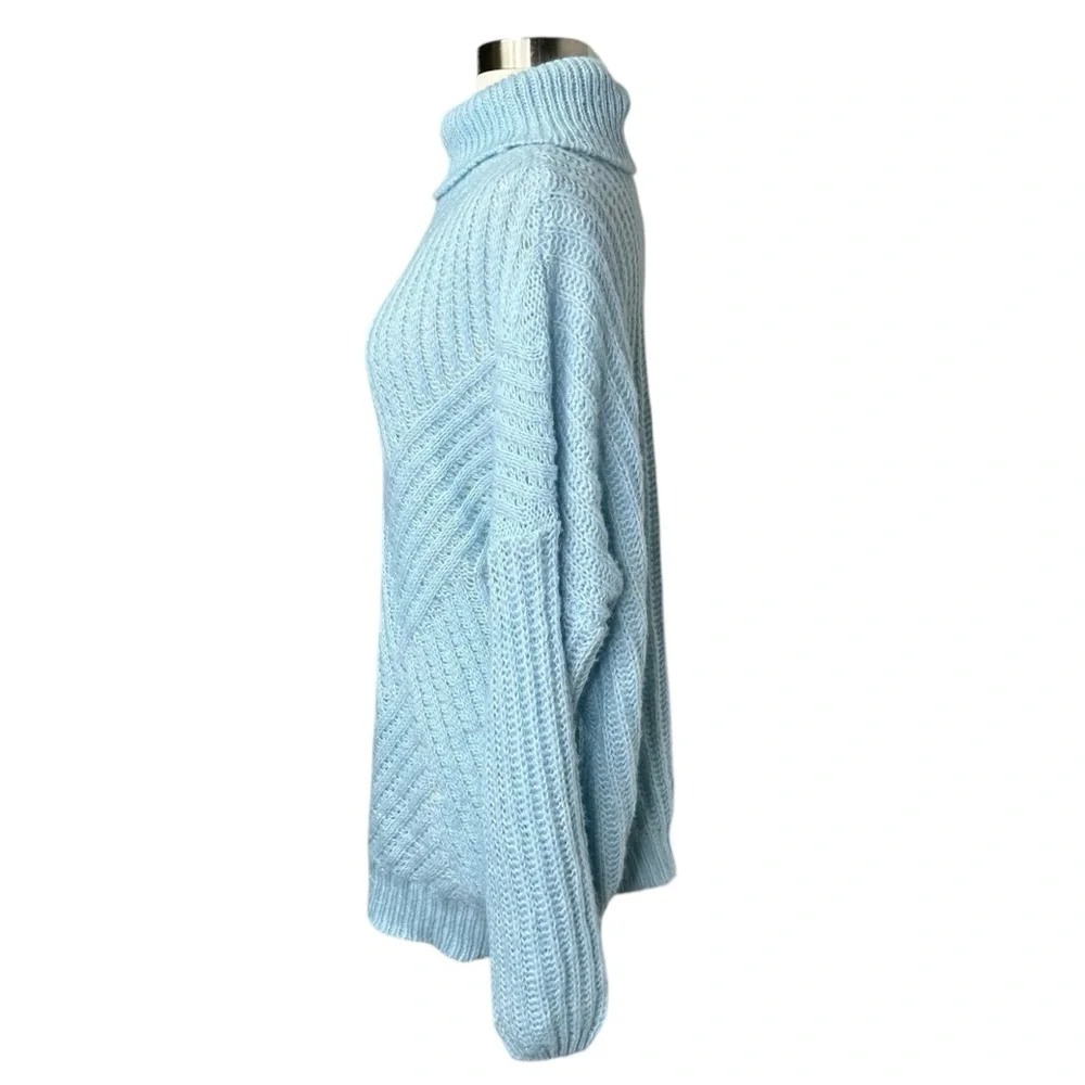 LINE & DOT Bea Oversized Turtleneck Crochet Style Knit in Light Blue Medium New - Picture 8 of 13